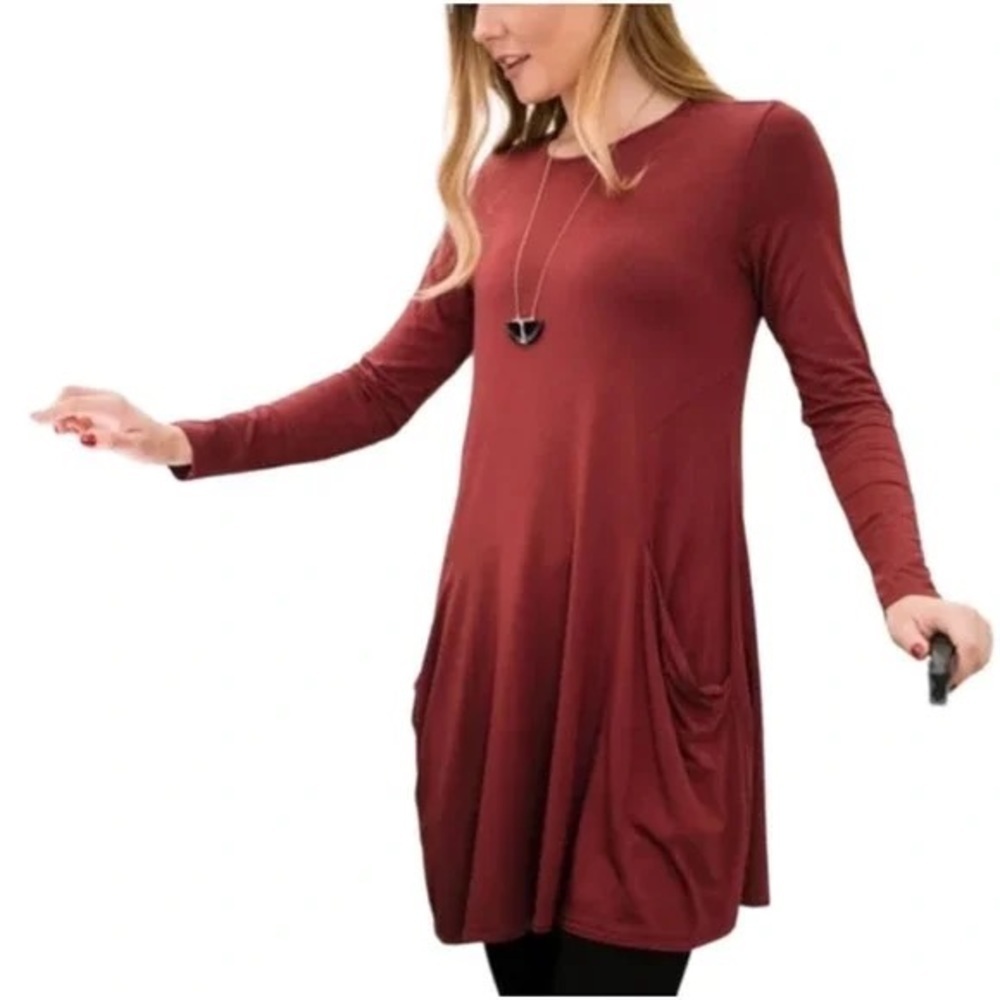 Betabrand Dress Travel Zip Pockets! Casual Long Sleeves Size Medium Pumpkin Silk